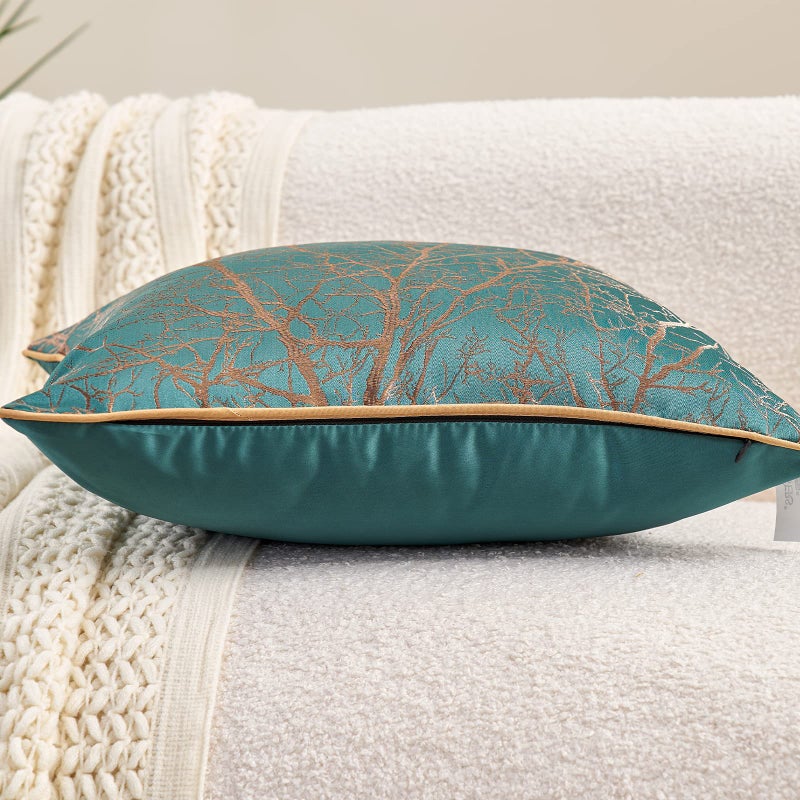 Avigers 18 x 18 Inch Square Teal Green Brown Gold Tree Branch Embroidery Cushion Case Luxury Modern Throw Pillow Cover Decorative Pillow for Couch Living Room Bedroom Car - Image 4